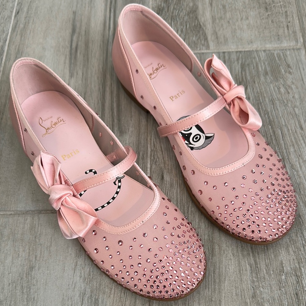 Louboutin Kids Melodie Strass Sheer Ballet Flats